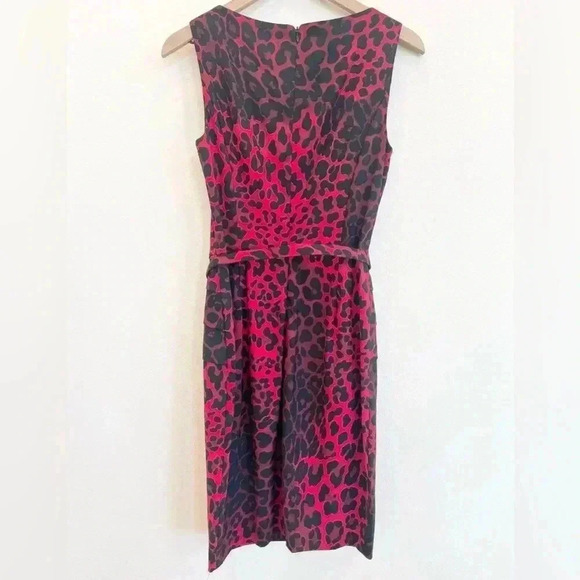 Caché Women’s Red and Black Leopard Print Sheath Dress with Belt Size 4 - Picture 7 of 12